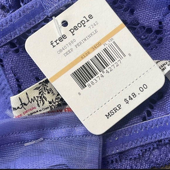 FREE PEOPLE Lace Bra Love Letters Convertible Strap Strapless Halter Periwinkle - Picture 9 of 13